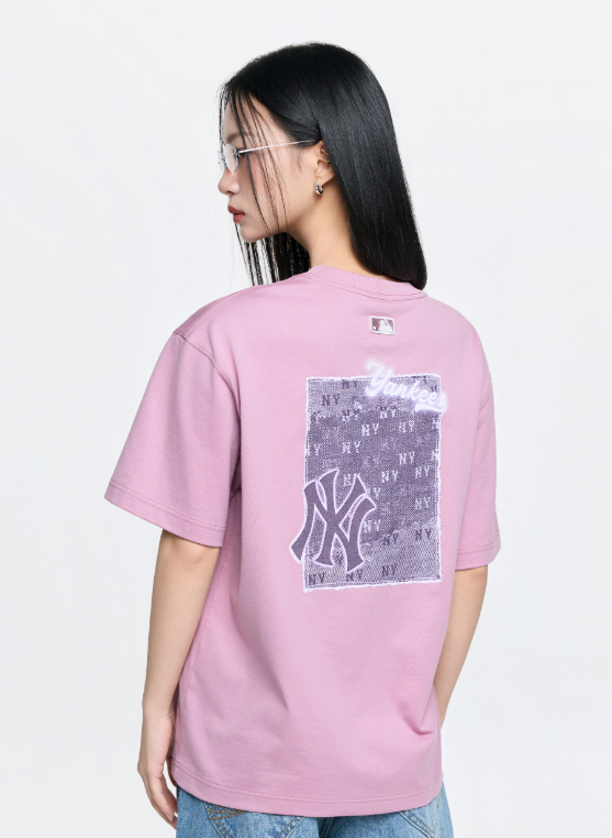 【入LIVECODE一件減至$378😱🔥！】【MLB】Vintage Denim-like Monotive Oversized Short Sleeve T-shirt New York Yankees