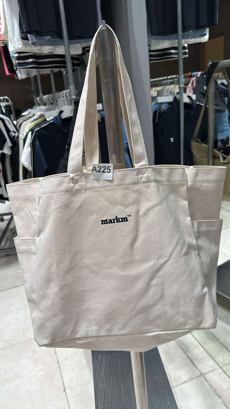 XI225 MARKM Pocket Canvas Tote Bag 米白色 34X19CM