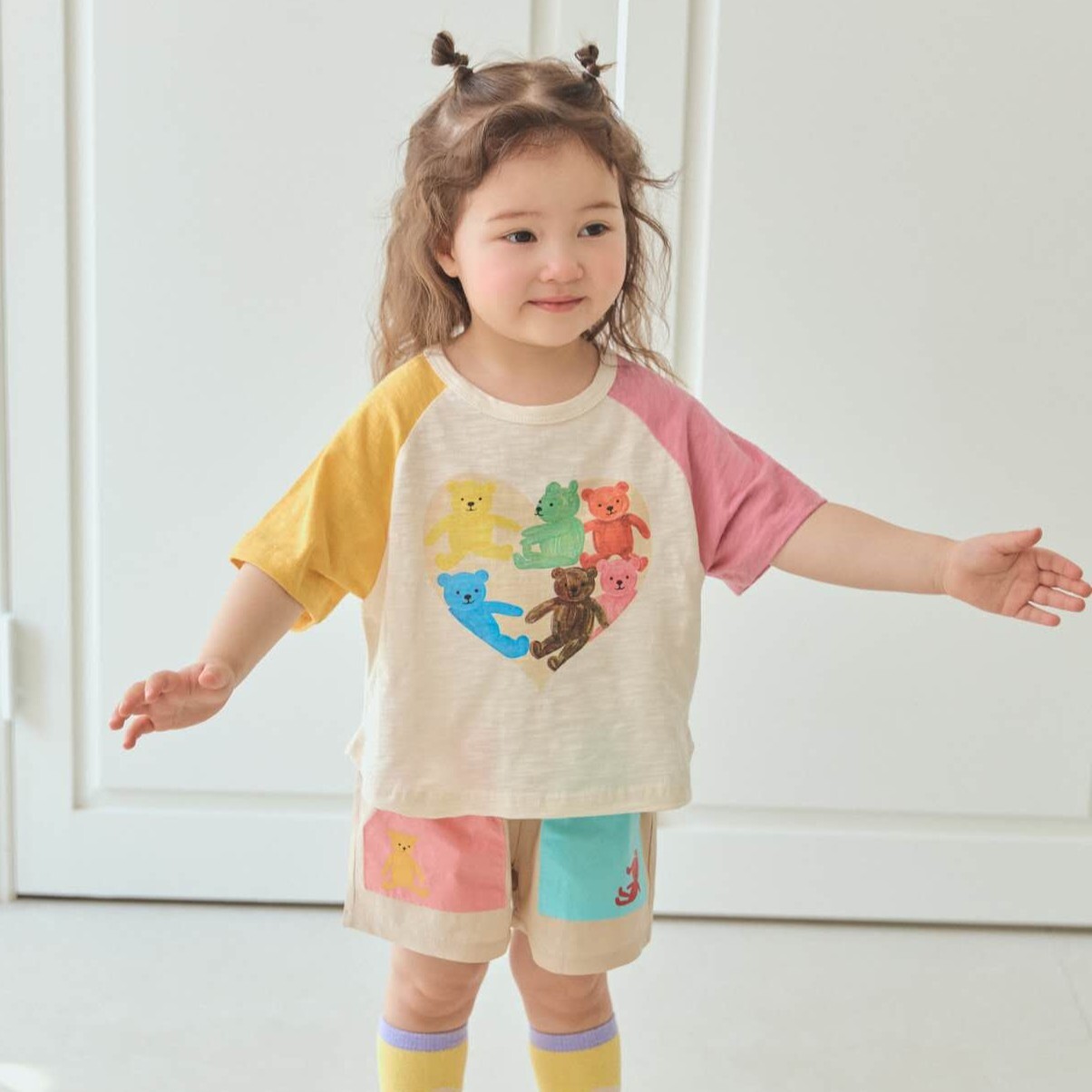 90-130 MICO 愛心泰迪拼色上衣