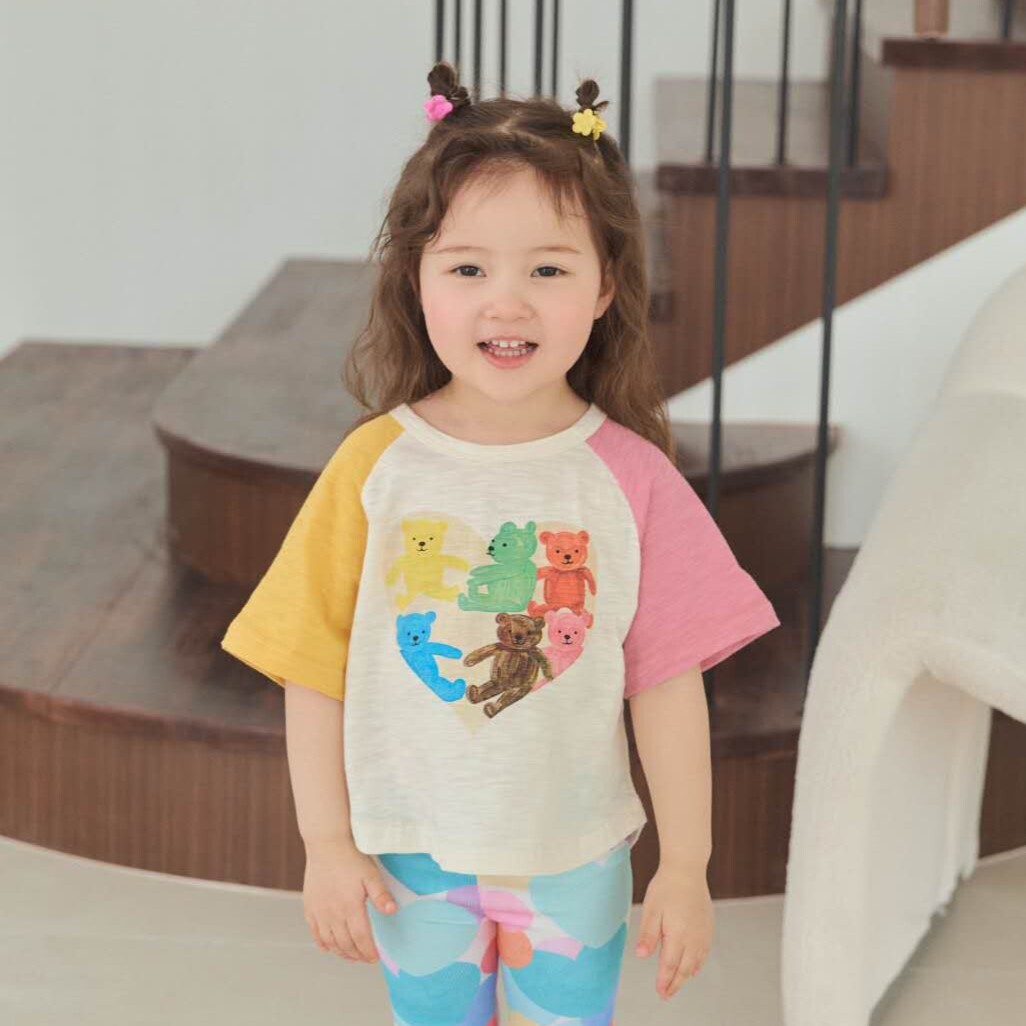 90-130 MICO 愛心泰迪拼色上衣