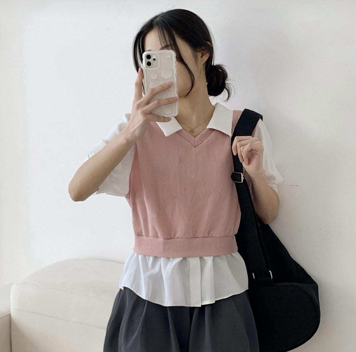 馬甲假兩件針織短袖