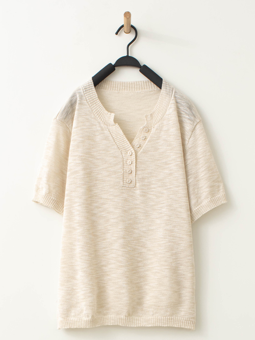 半門襟短袖針織上衣花苞剪接格紋長裙組合