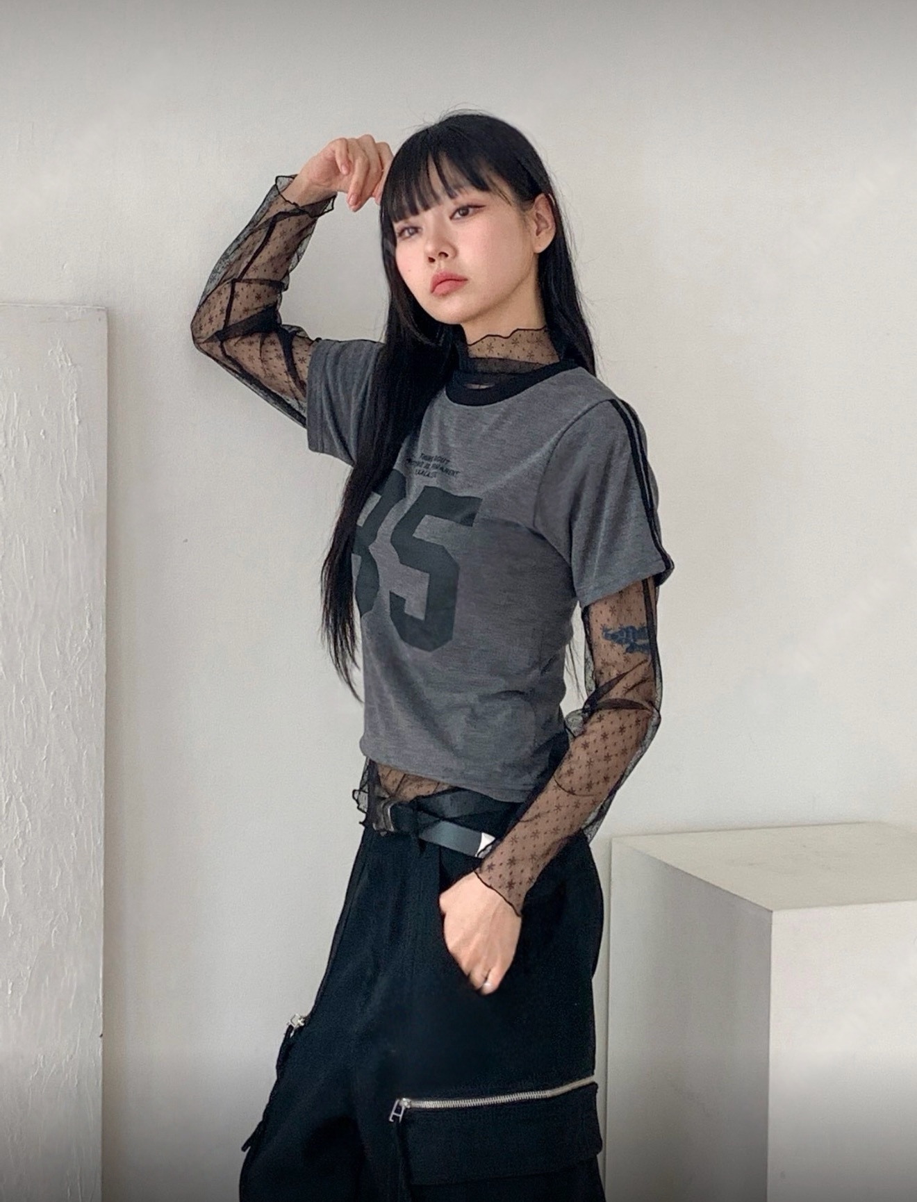 （3月韓國連線）T1368｜韓製高質雪花透視木耳邊內搭⋆.˚ ☾⭒.˚