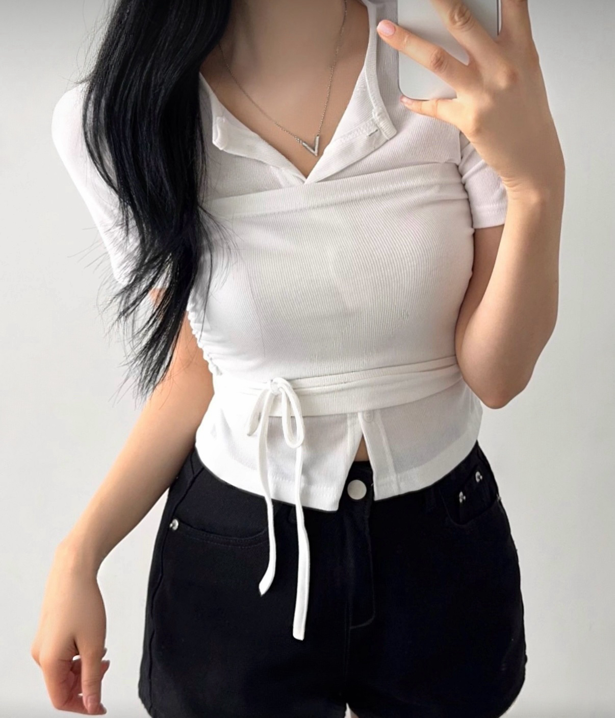 抹胸鈕扣短袖兩件套