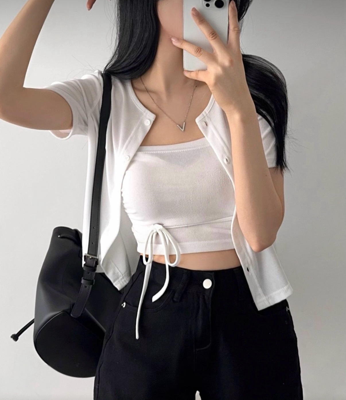 抹胸鈕扣短袖兩件套