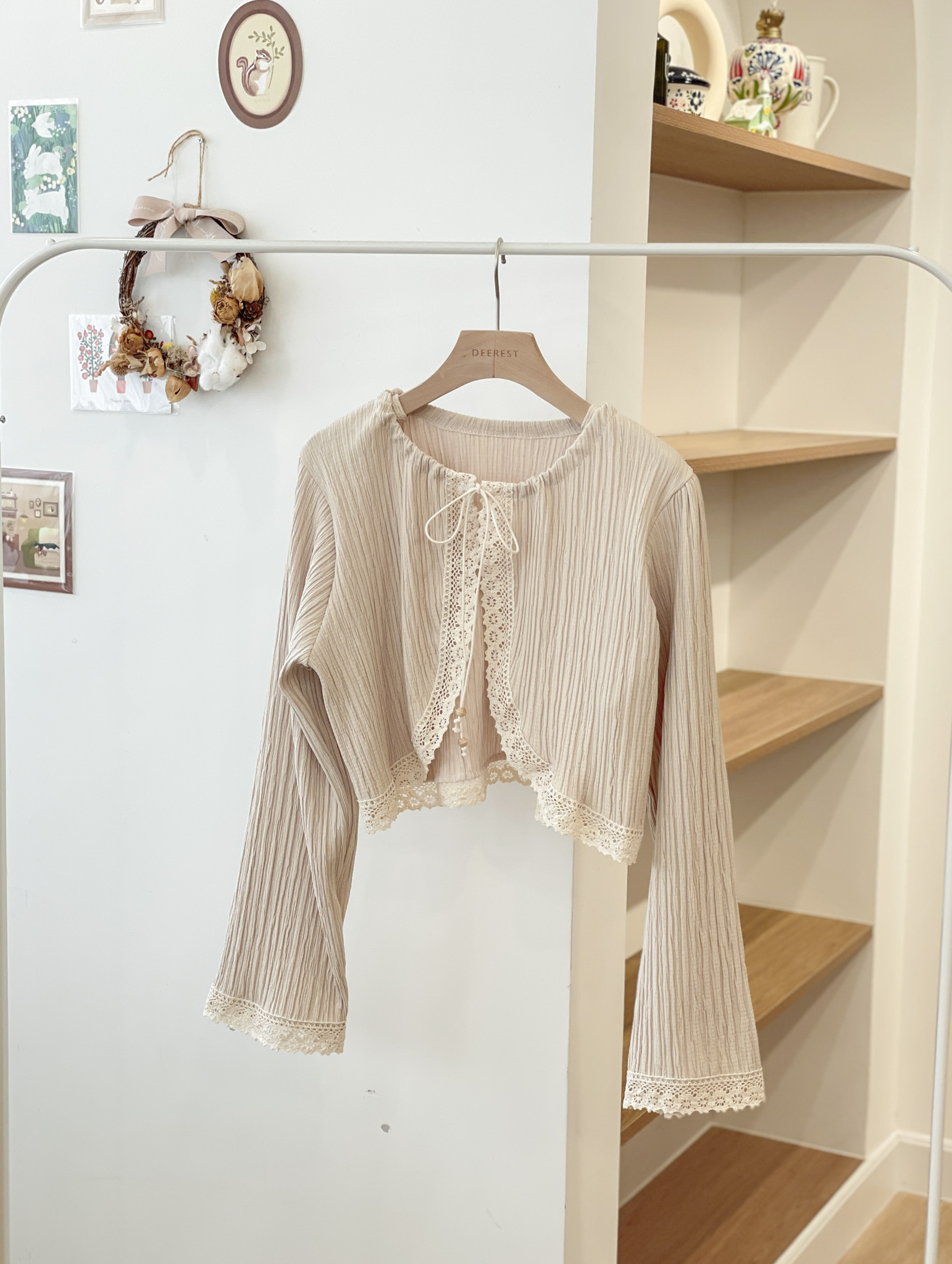 JK290 Aria Lace Trim Crinkled Jacket