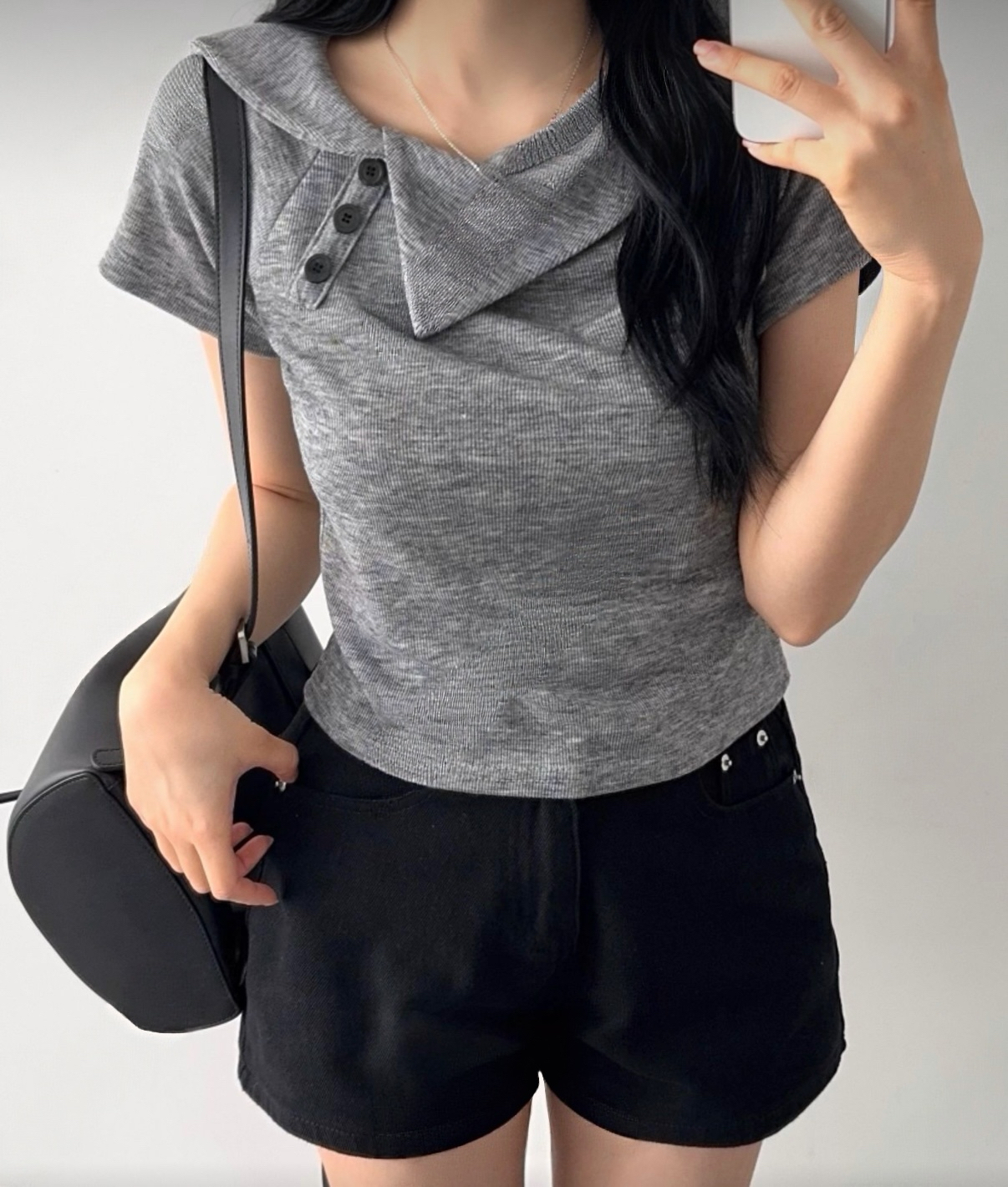 反領鈕扣短袖