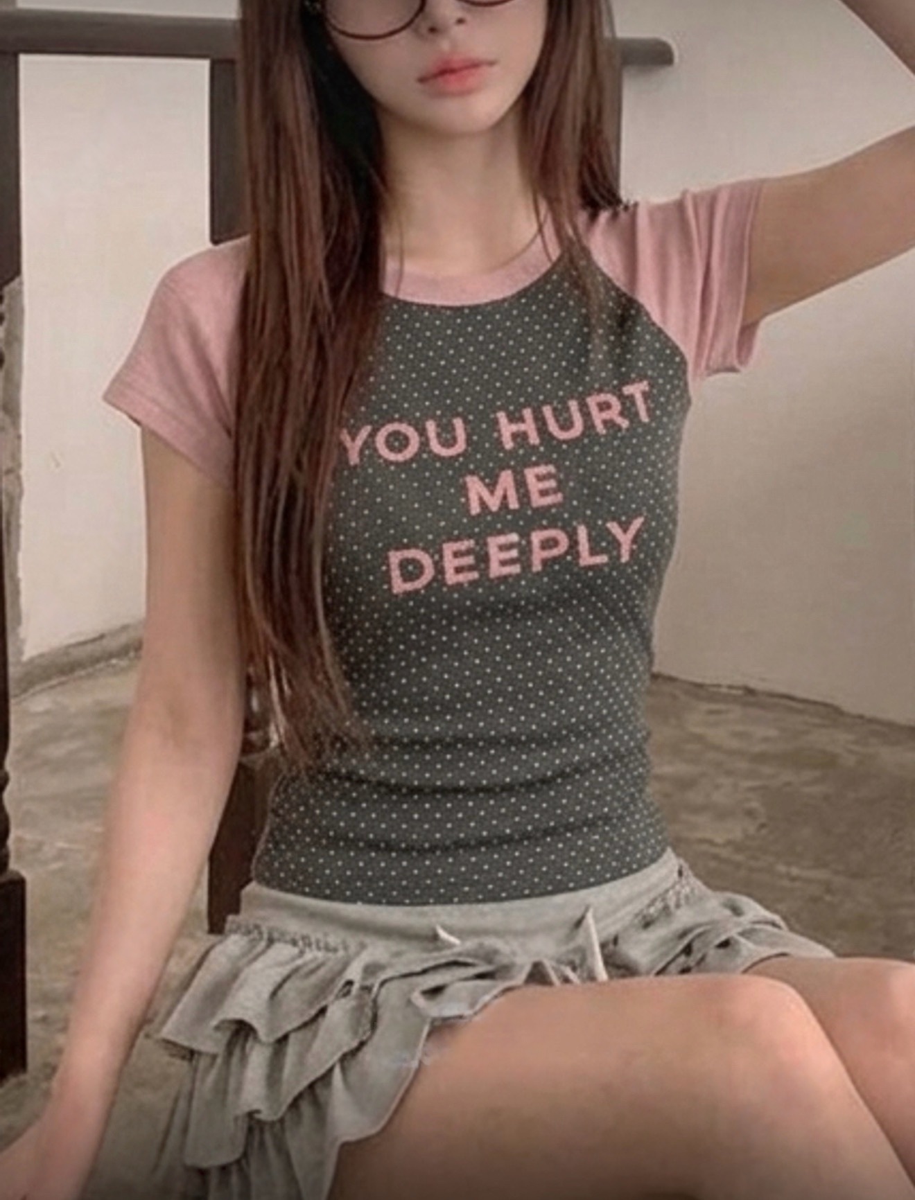 （3月韓國連線）T1370｜人氣款！輕亞風🎧ྀི♪⋆.✮波點牛角袖上衣