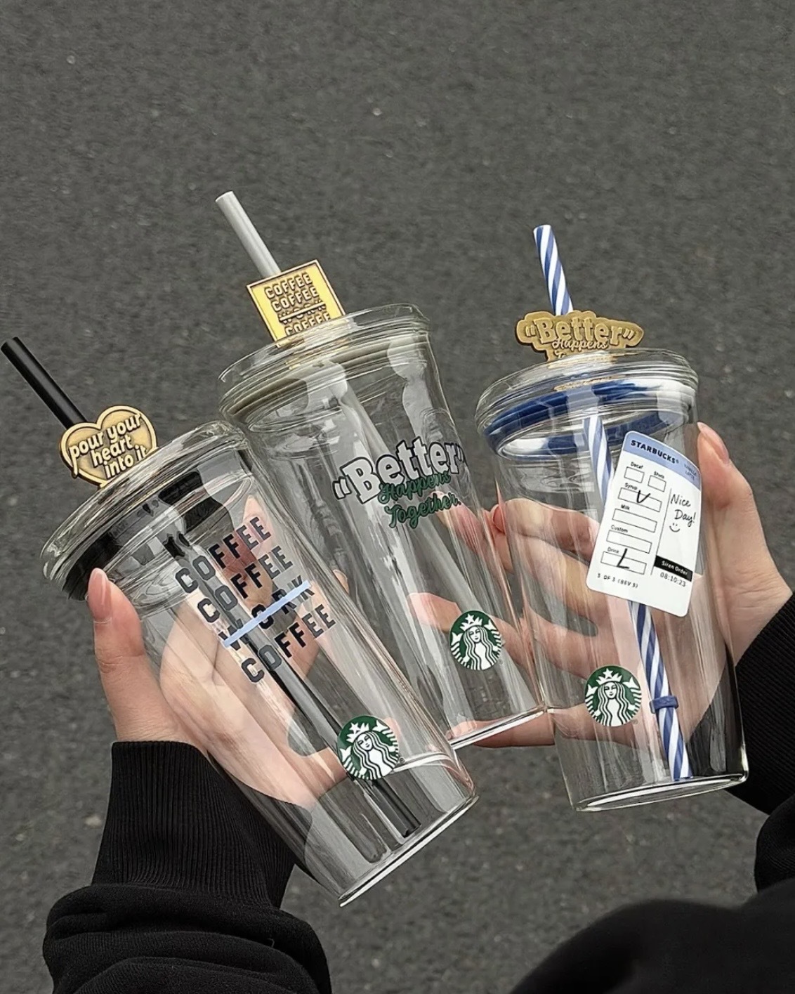 STARBUCKS 星巴克 丹寧星咖系列 透明 玻璃吸管杯 美式 復古 585ml