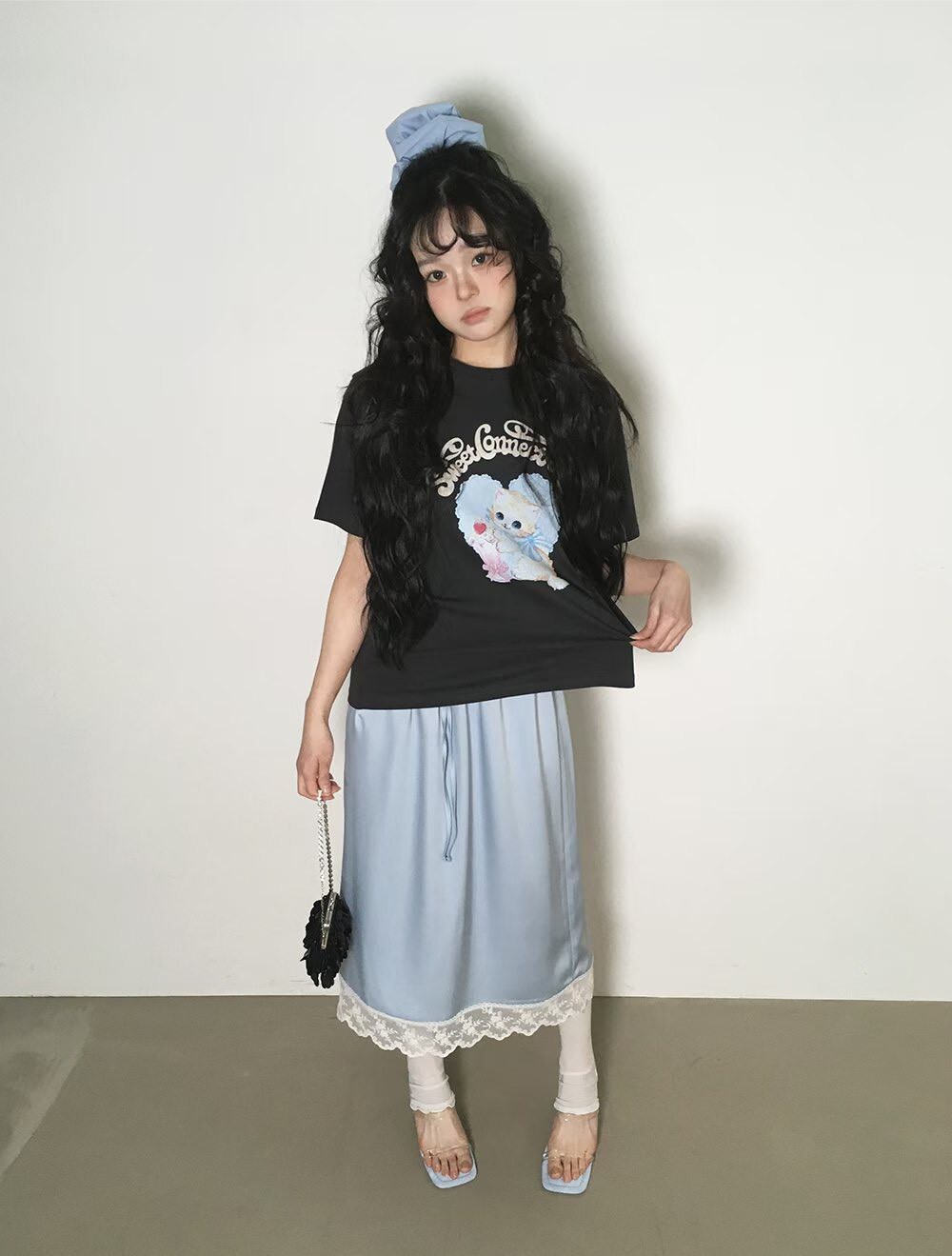 淡藍愛心貓咪t