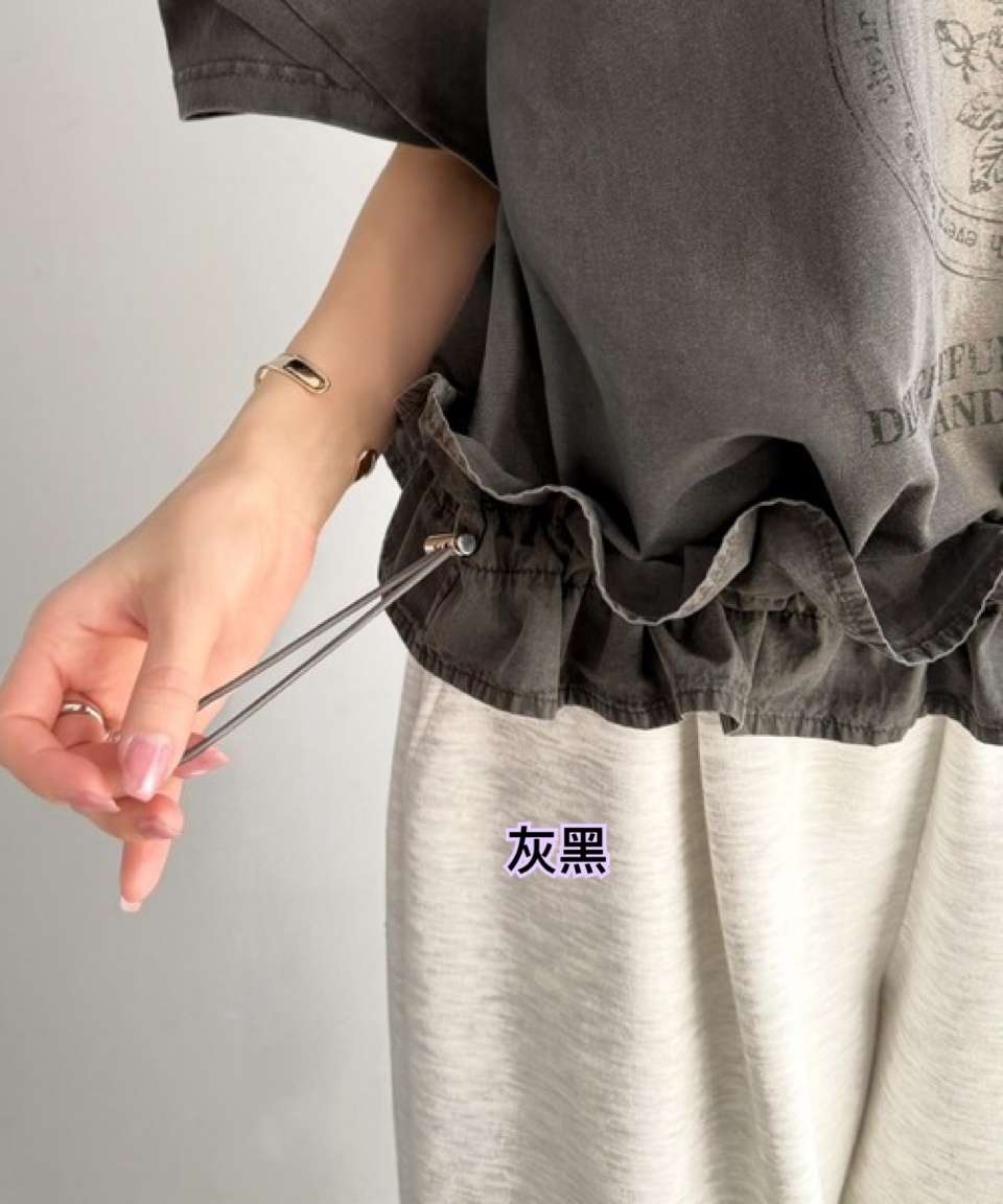 260329 日系女裝圖案束腰短袖Tee/4 色