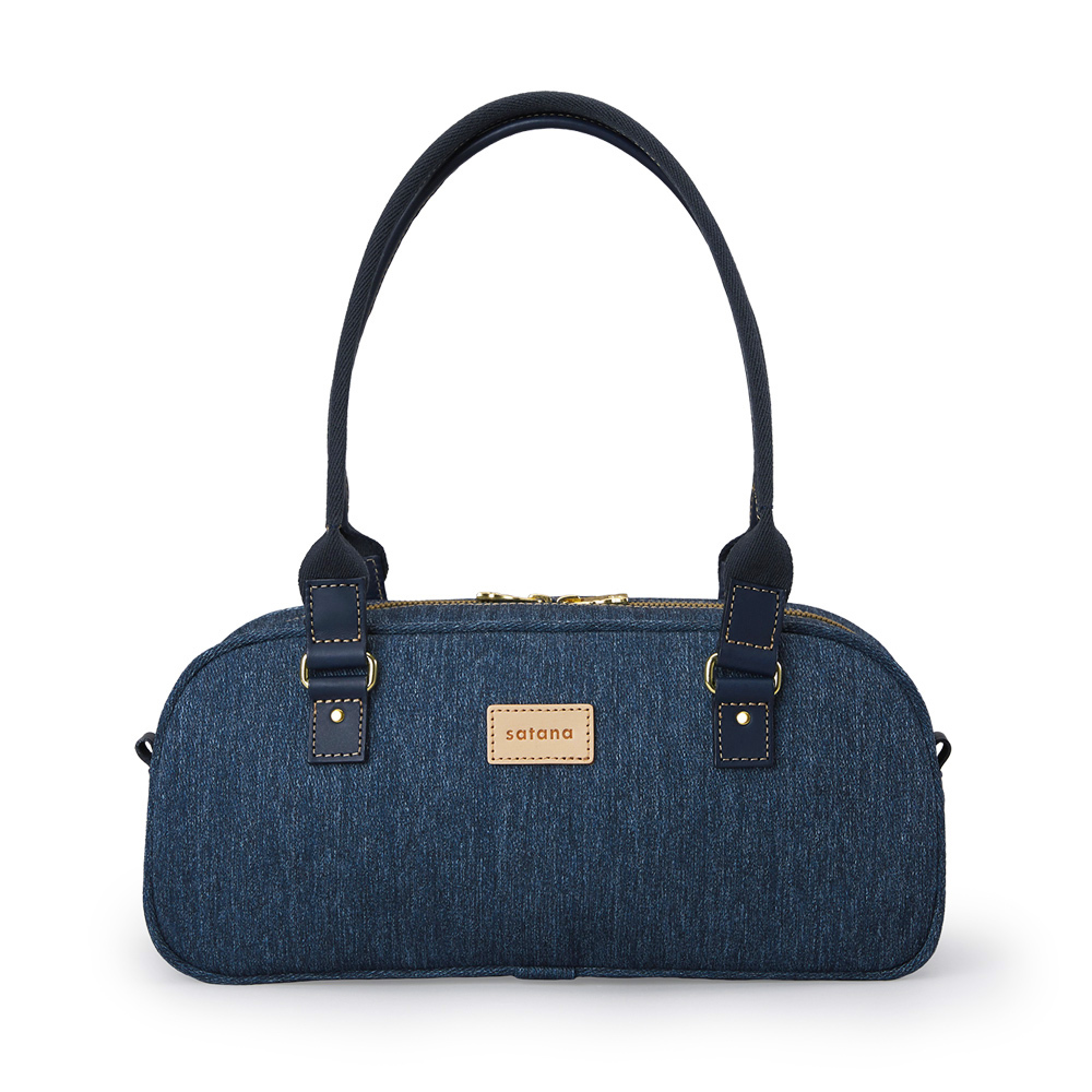 Denim 真皮背帶法棍包-深丹寧藍