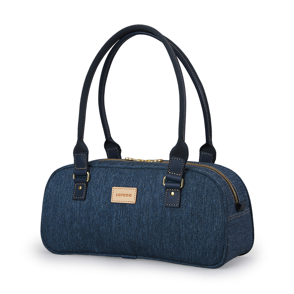 Denim 真皮背帶法棍包-深丹寧藍