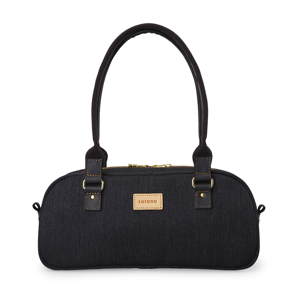 Denim 真皮背帶法棍包-丹寧黑