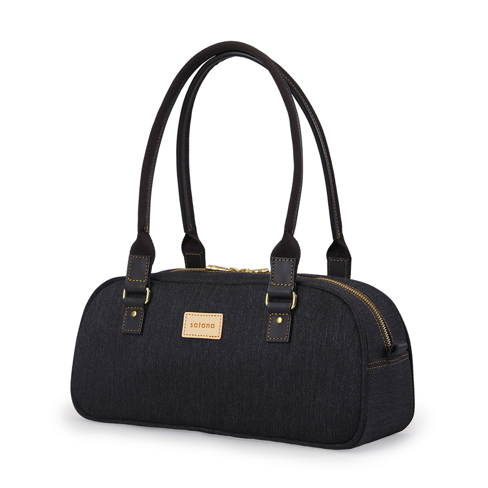 Denim 真皮背帶法棍包-丹寧黑