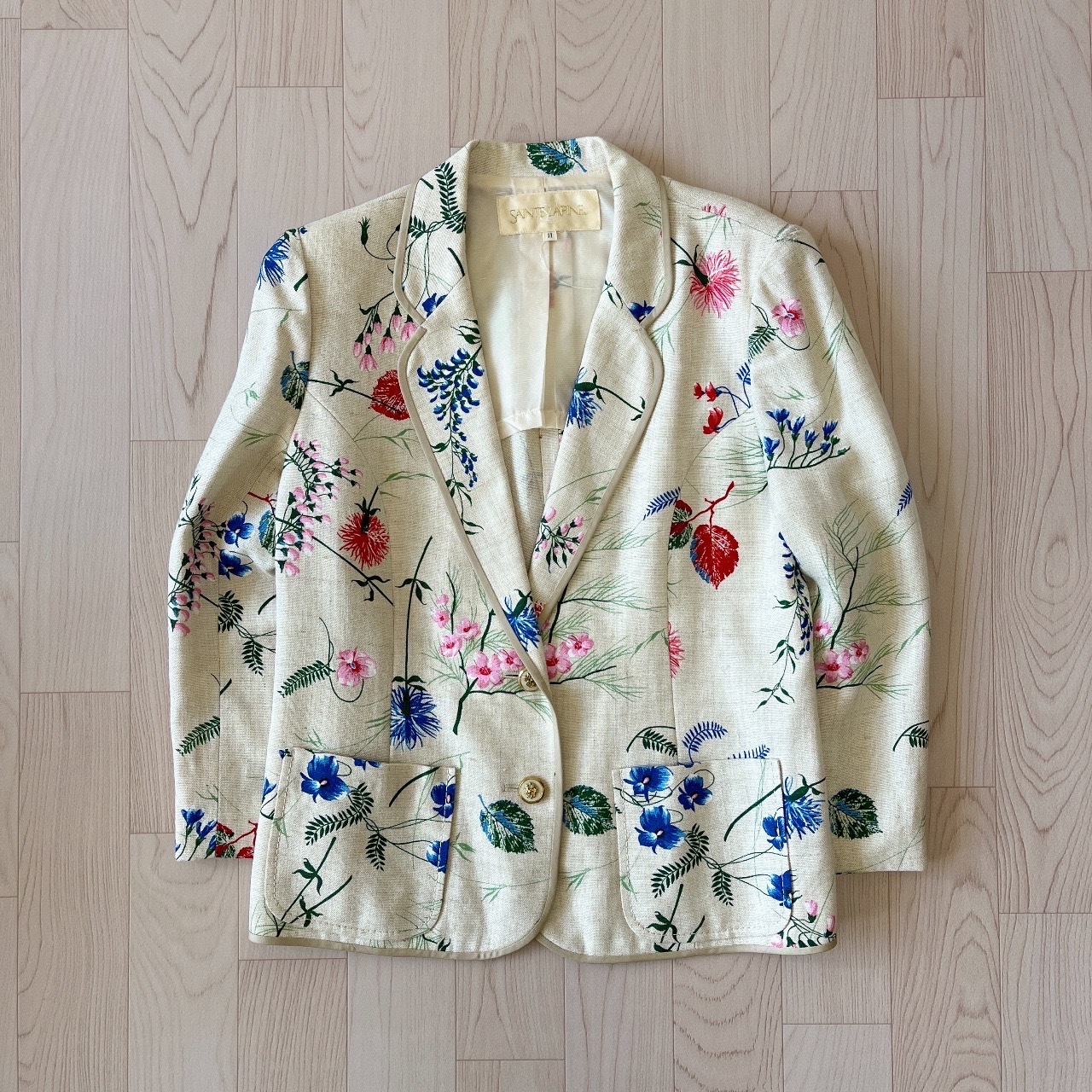 Sainte Lapine米色花卉麻質西裝外套