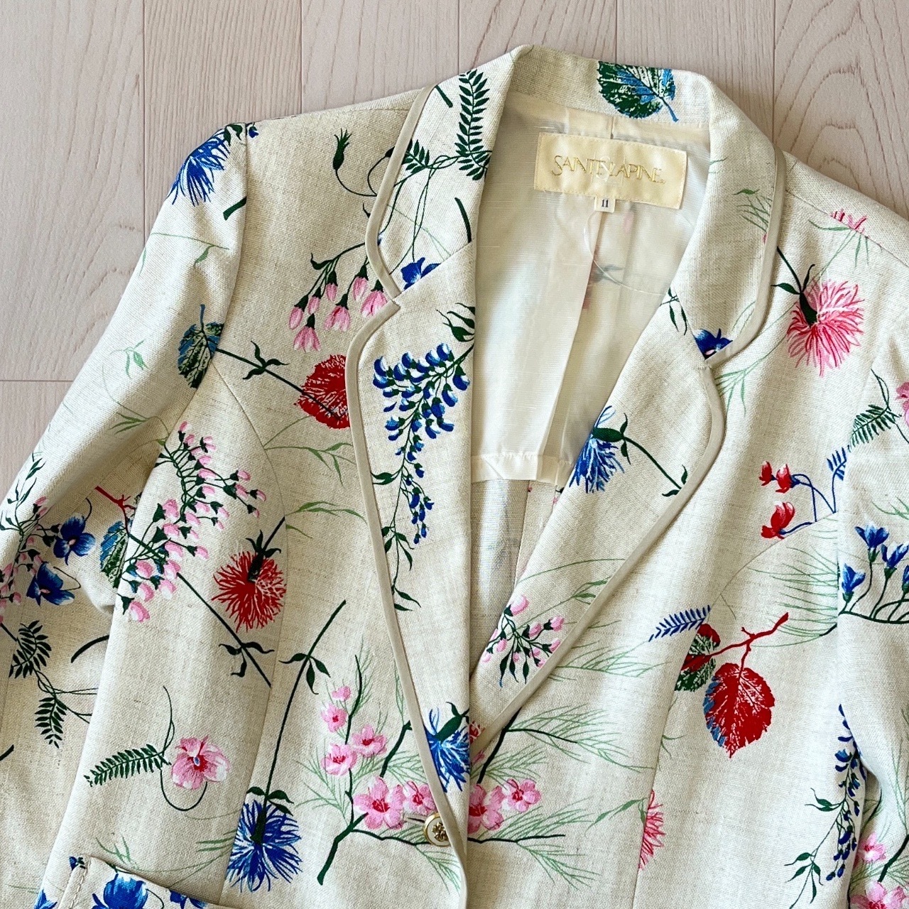 Sainte Lapine米色花卉麻質西裝外套