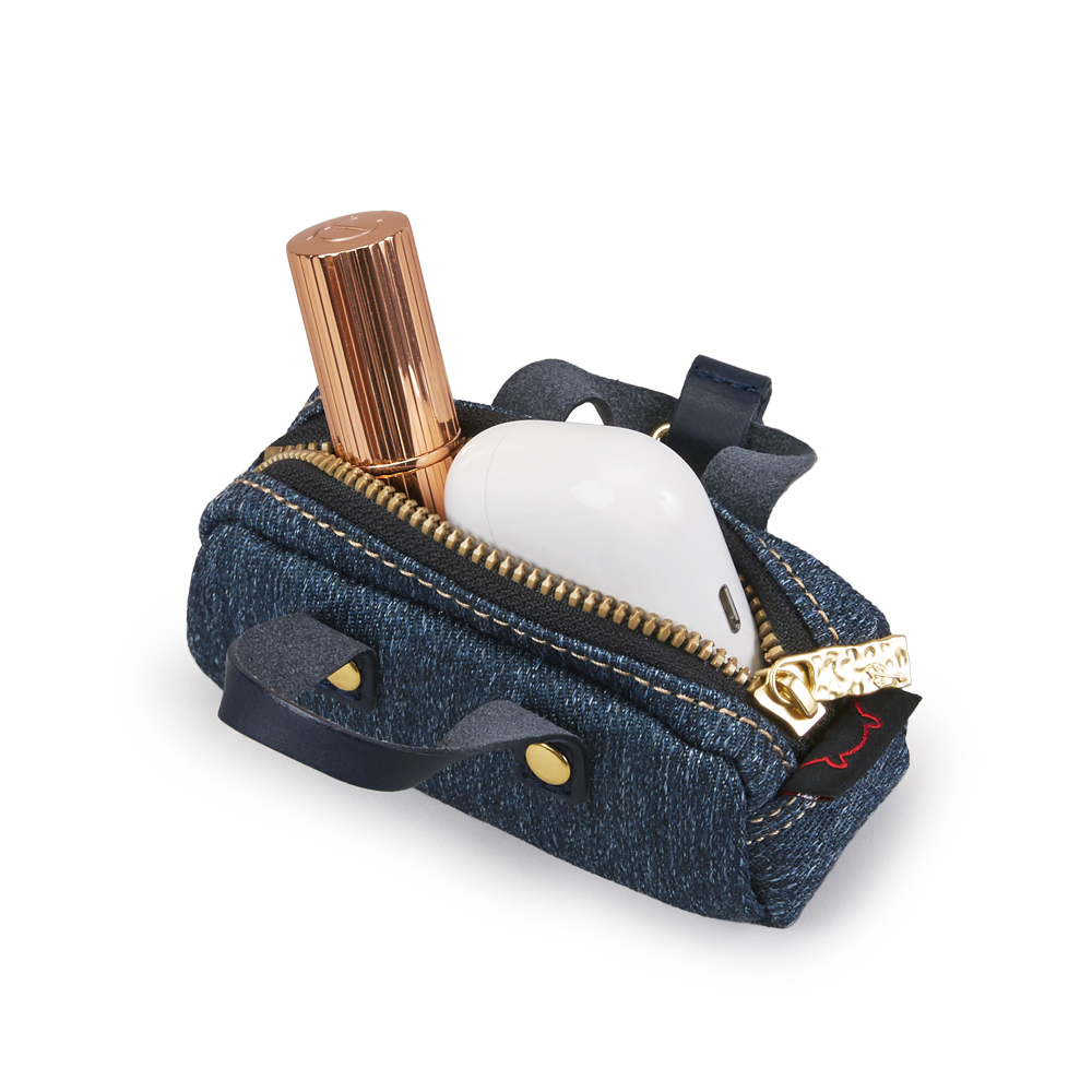 Denim 迷你法棍吊飾包-深丹寧藍