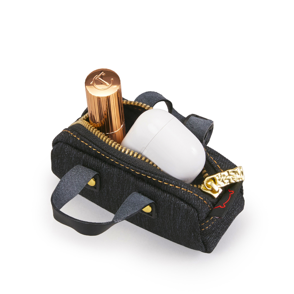 Denim 迷你法棍吊飾包-丹寧黑