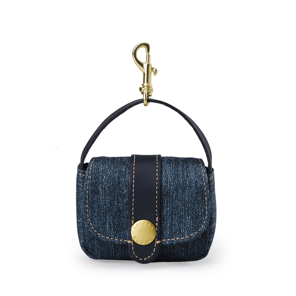Denim 迷你馬鞍吊飾包-深丹寧藍