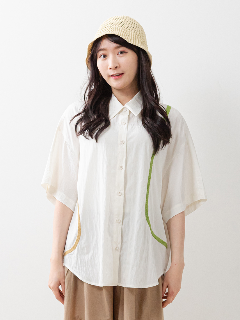 撞色毛巾繡上衣森系純棉柔軟寬褲組合