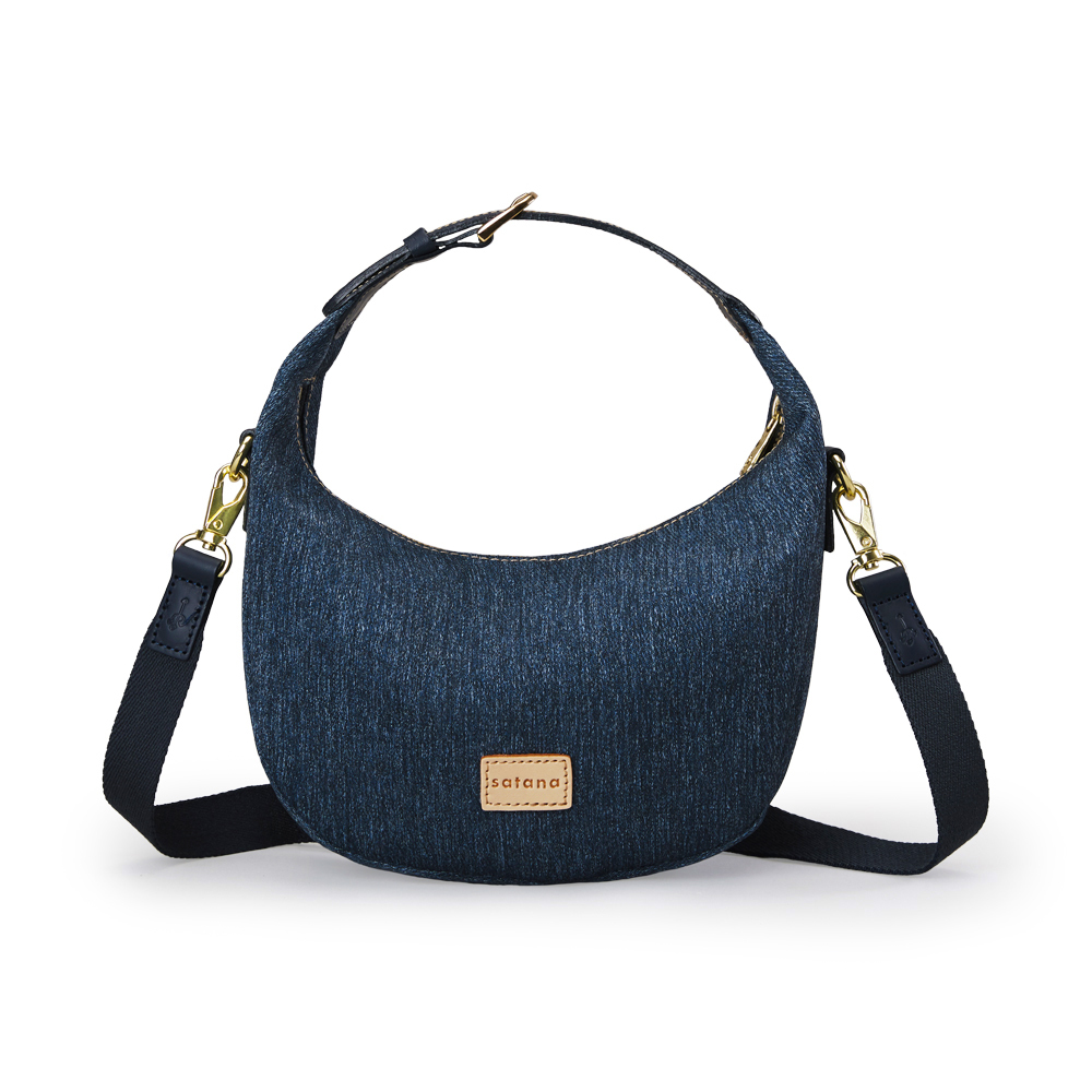 Denim 迷你彎月手提包-深丹寧藍