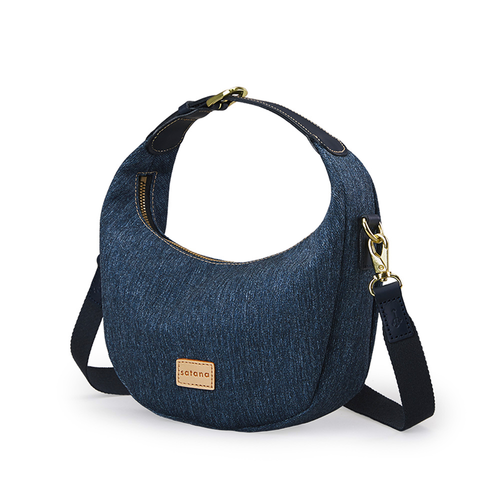 Denim 迷你彎月手提包-深丹寧藍