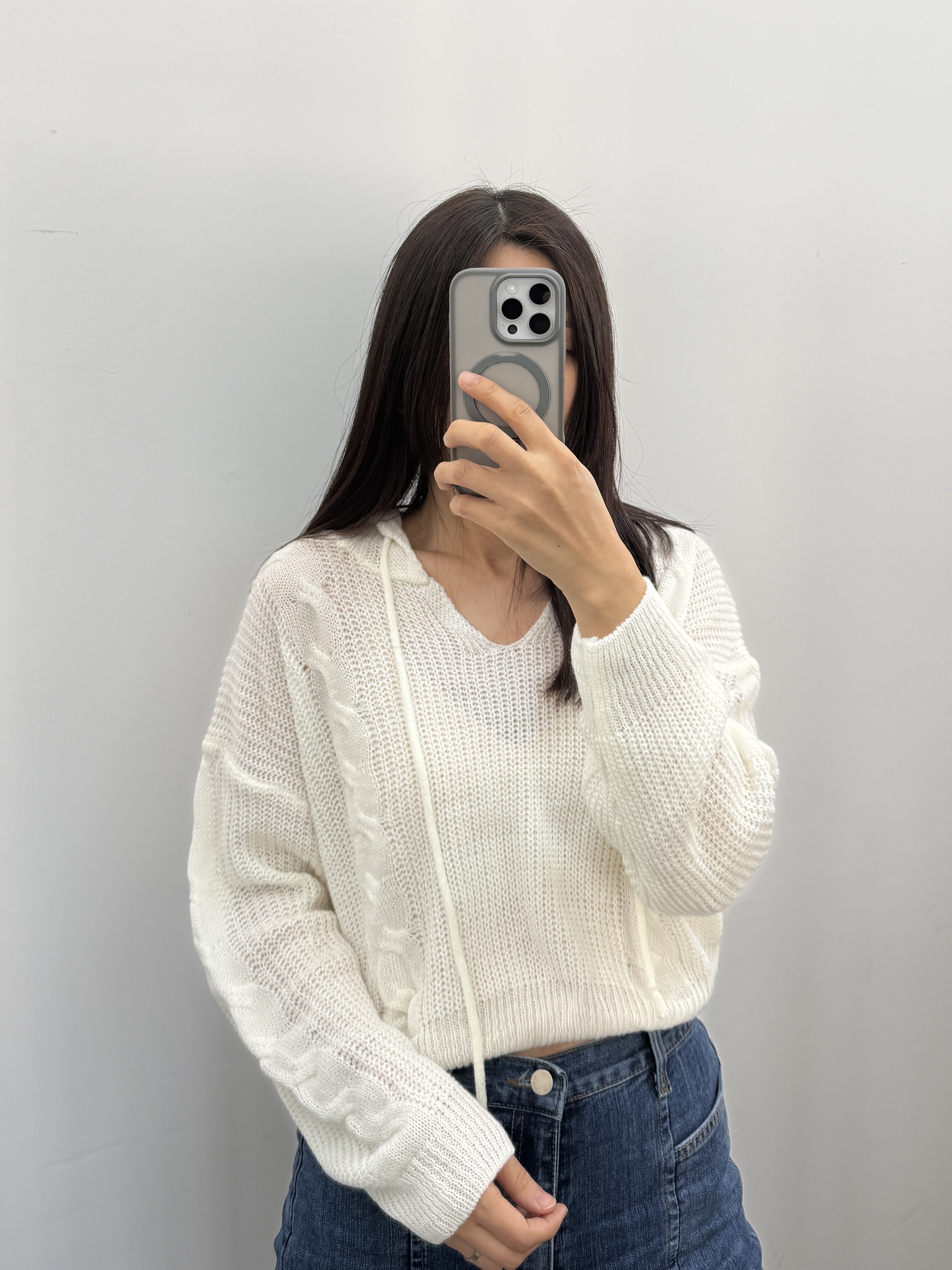 𝑺𝑨𝑳𝑬 透薄幼針織有帽長袖