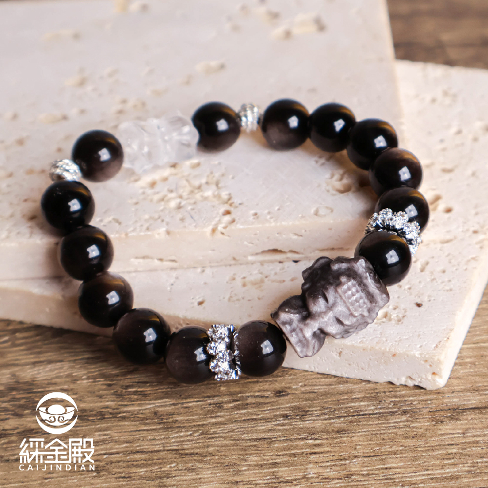 天上聖母銀曜石手珠｜媽祖｜驅邪化煞｜祈福平安｜能量水晶【綵金殿】