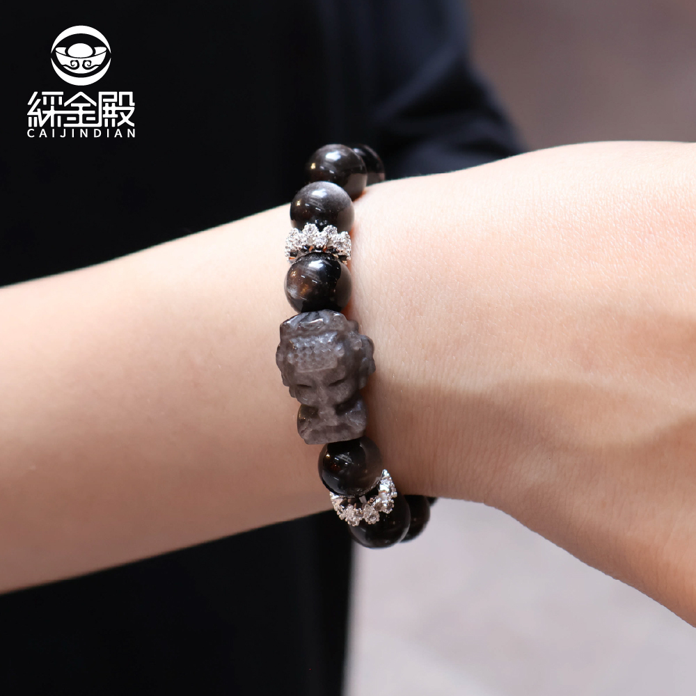 天上聖母銀曜石手珠｜媽祖｜驅邪化煞｜祈福平安｜能量水晶【綵金殿】