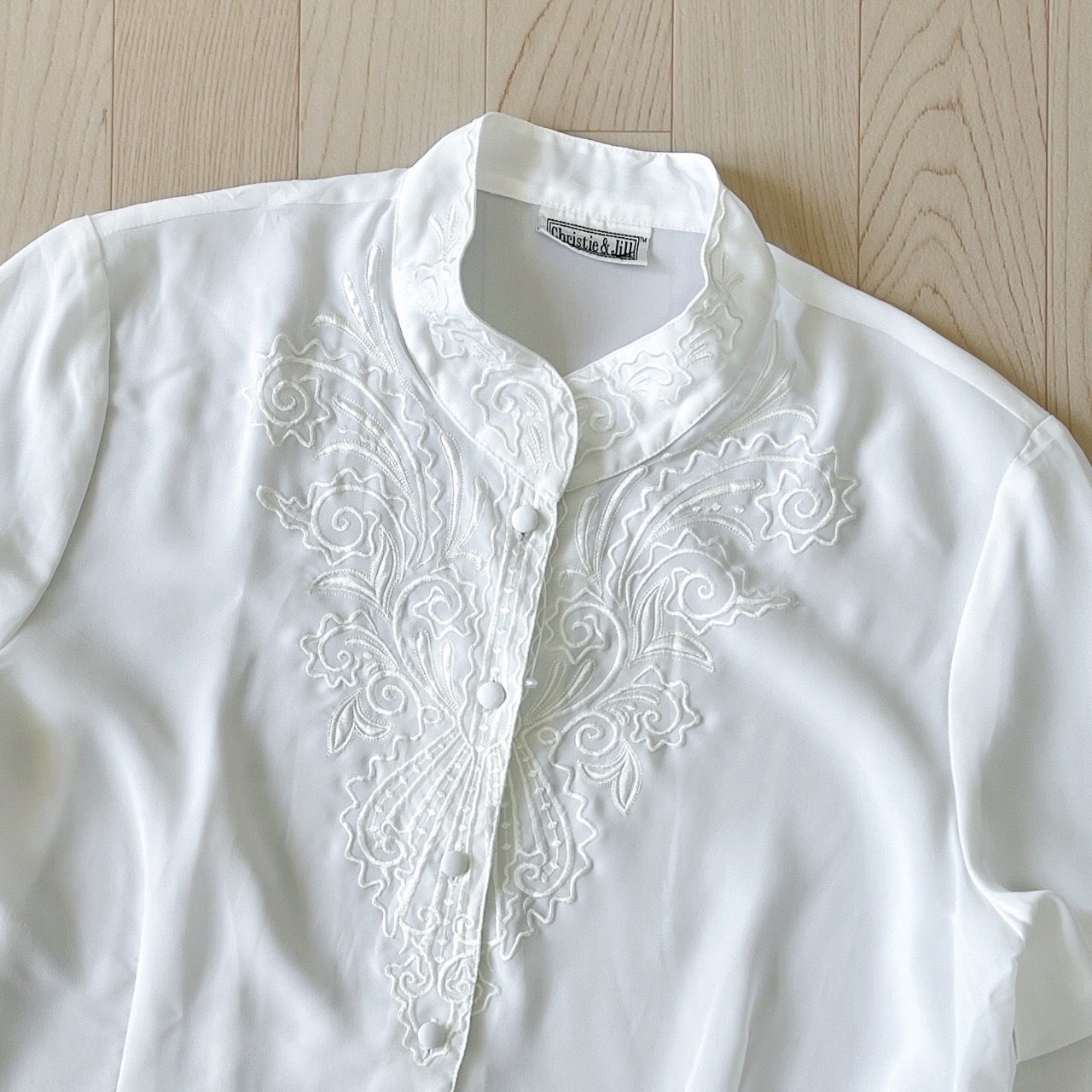 Christie & Jill白色立領刺繡古著上衣