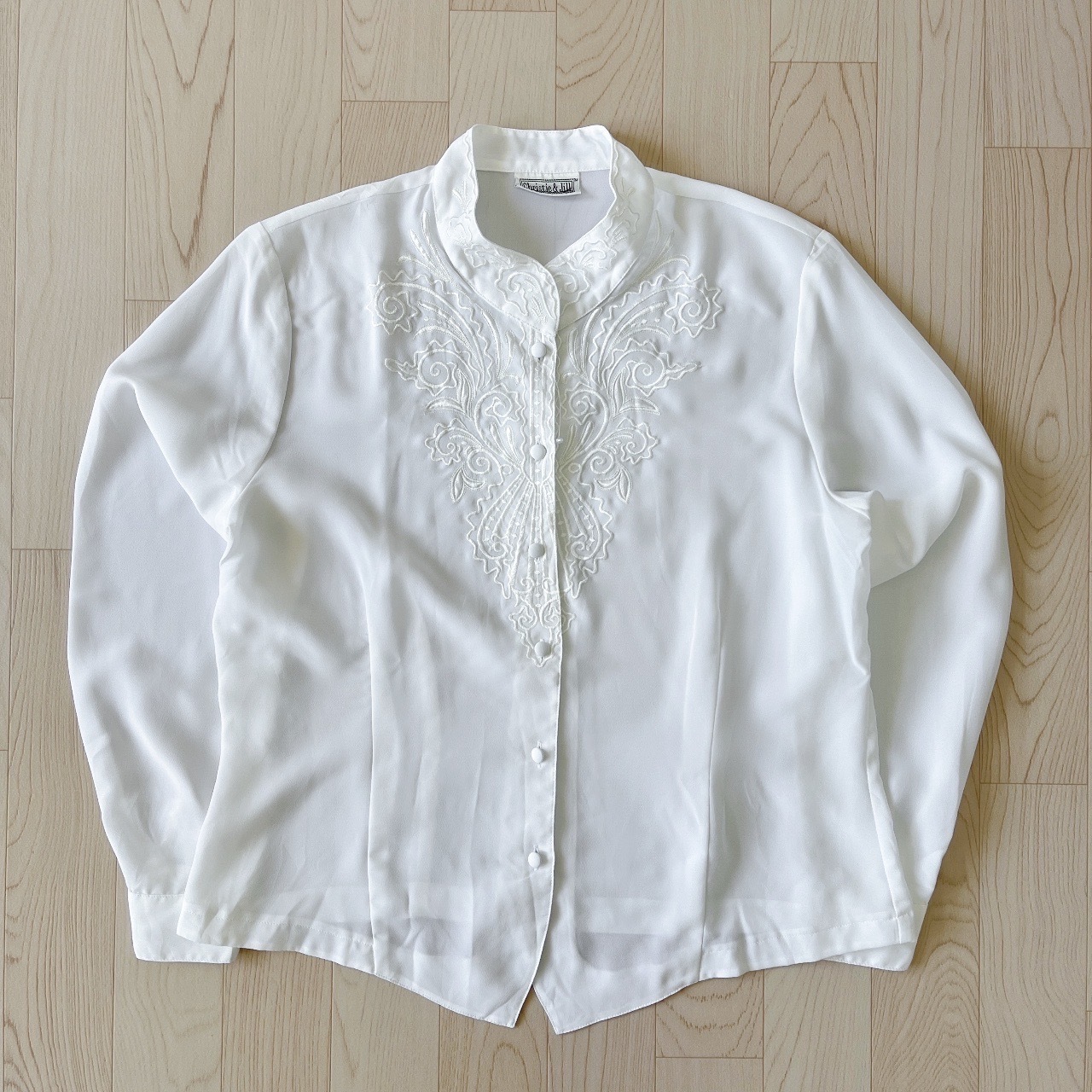 Christie & Jill白色立領刺繡古著上衣