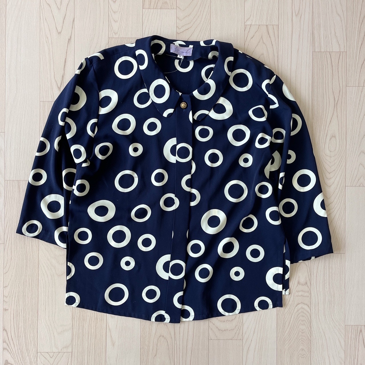 日本製深藍色圓形圖案古著上衣