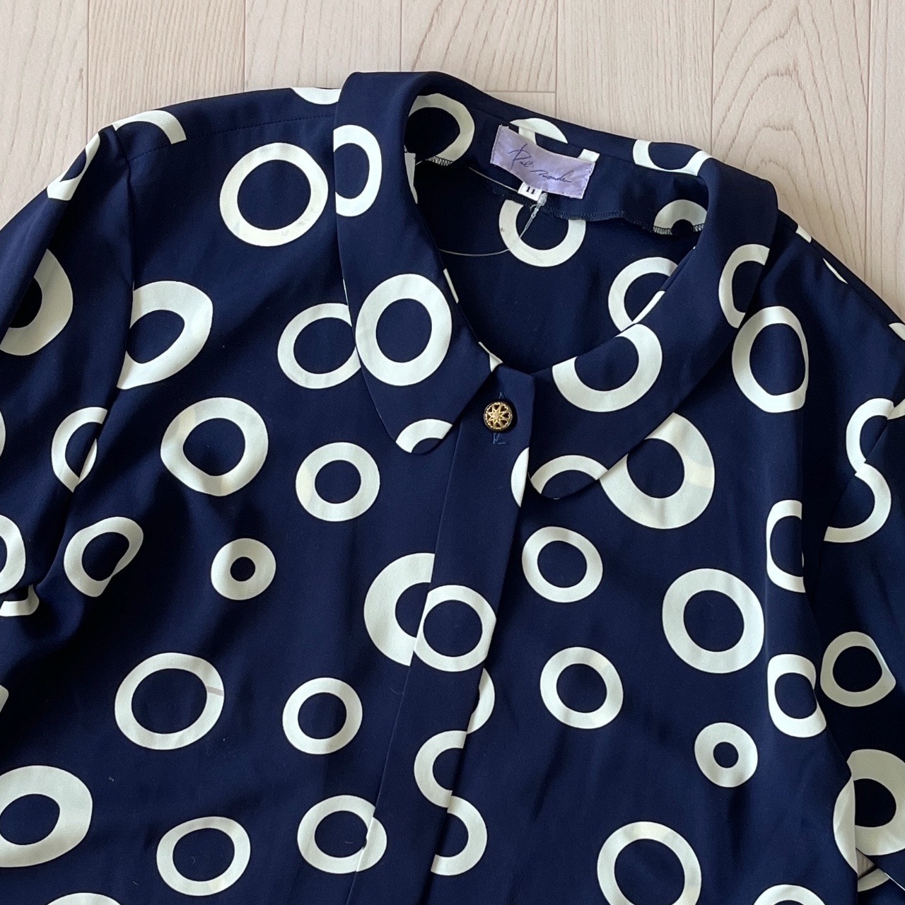日本製深藍色圓形圖案古著上衣