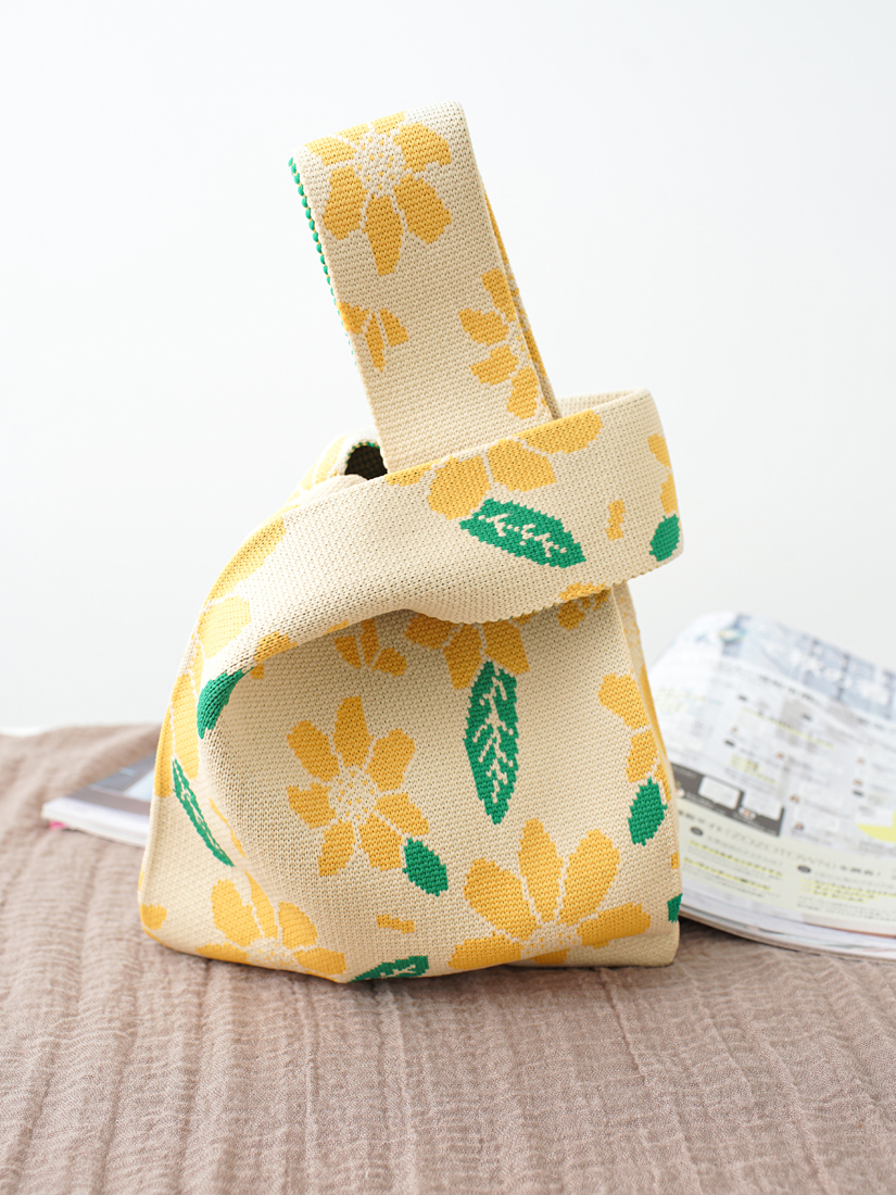 插畫塗鴉風格針織手袋