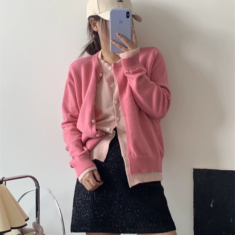 Korean Colorblock Layered-Look Knit Cardigan