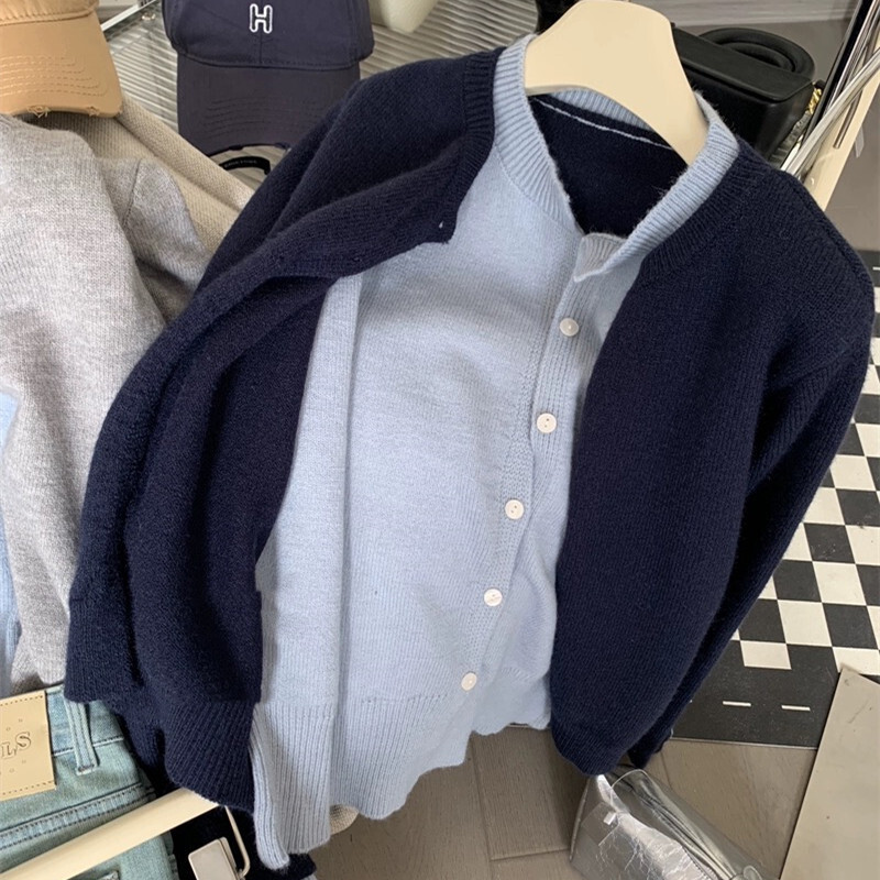 Korean Colorblock Layered-Look Knit Cardigan