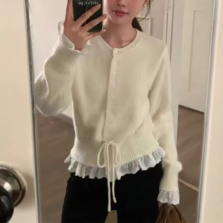 Korean Sweet Lace Trim Knit Cardigan