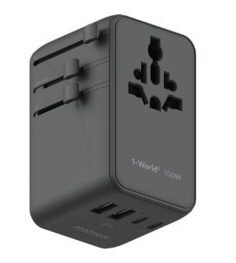 MOMAX 1-WORLD² 100W 雙 AC 四 USB GaN 全球轉換插座 UA23UKD - Black