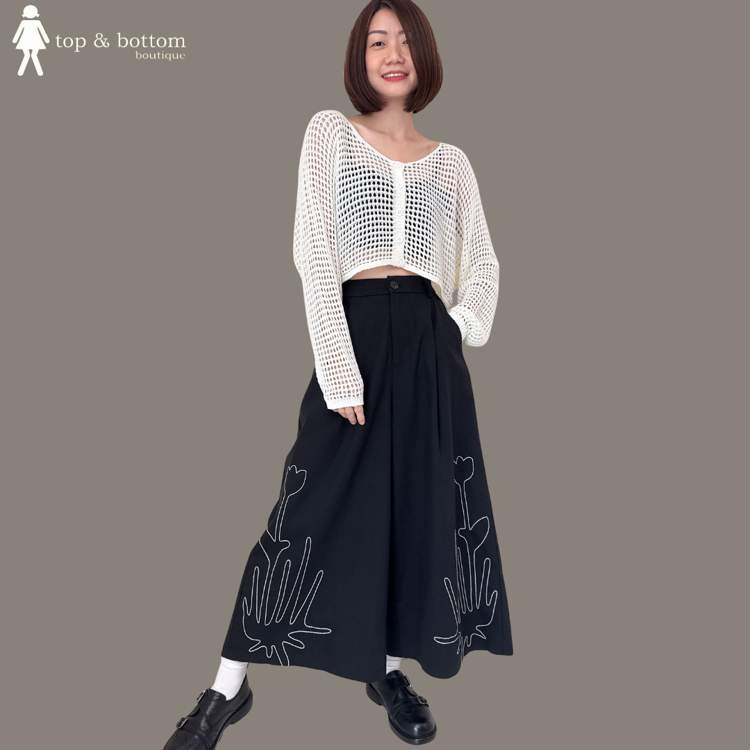 ELASTIC WAISTED EMBROIDERY DETAILED PANT
