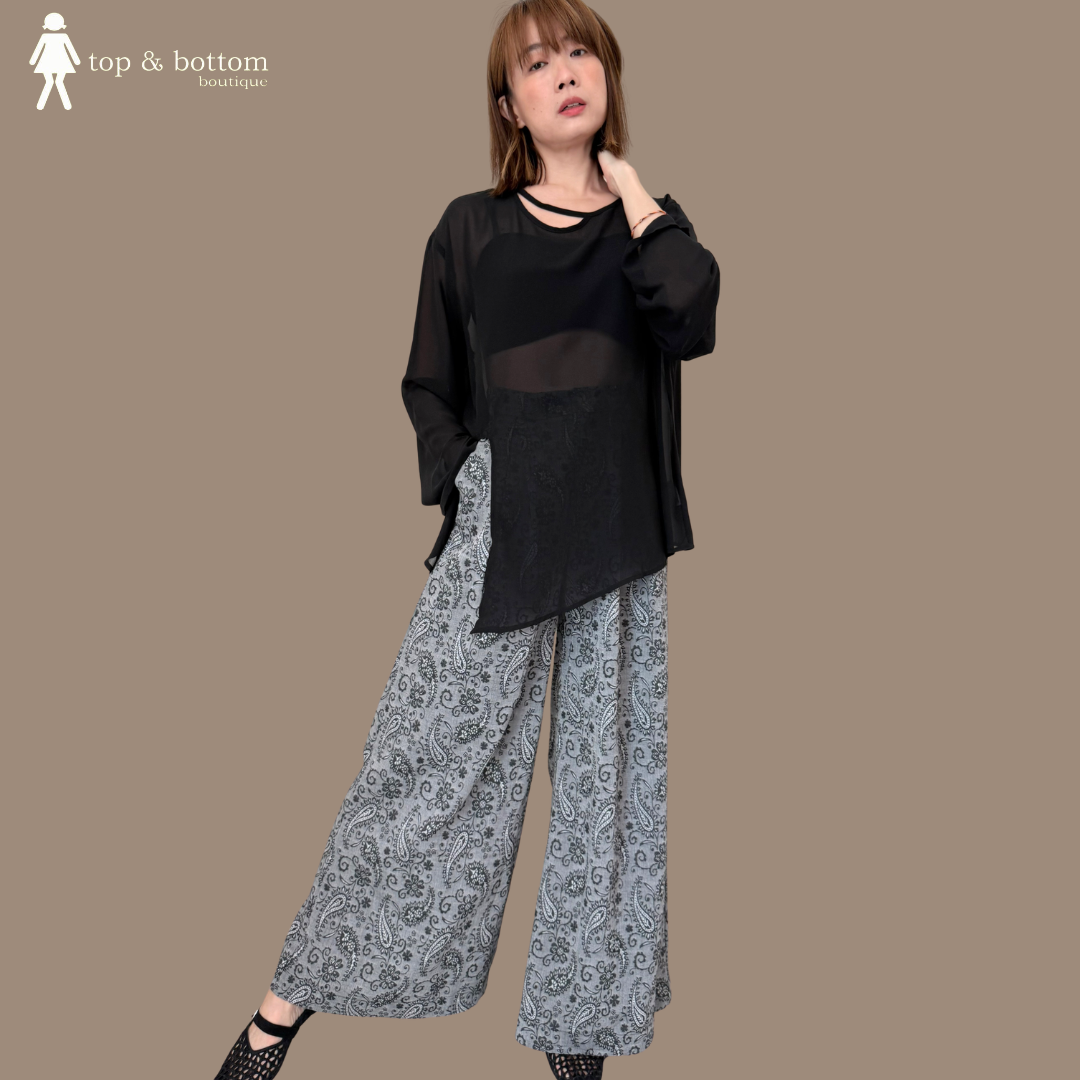 PRINTED WIDE LEG LONG PANT