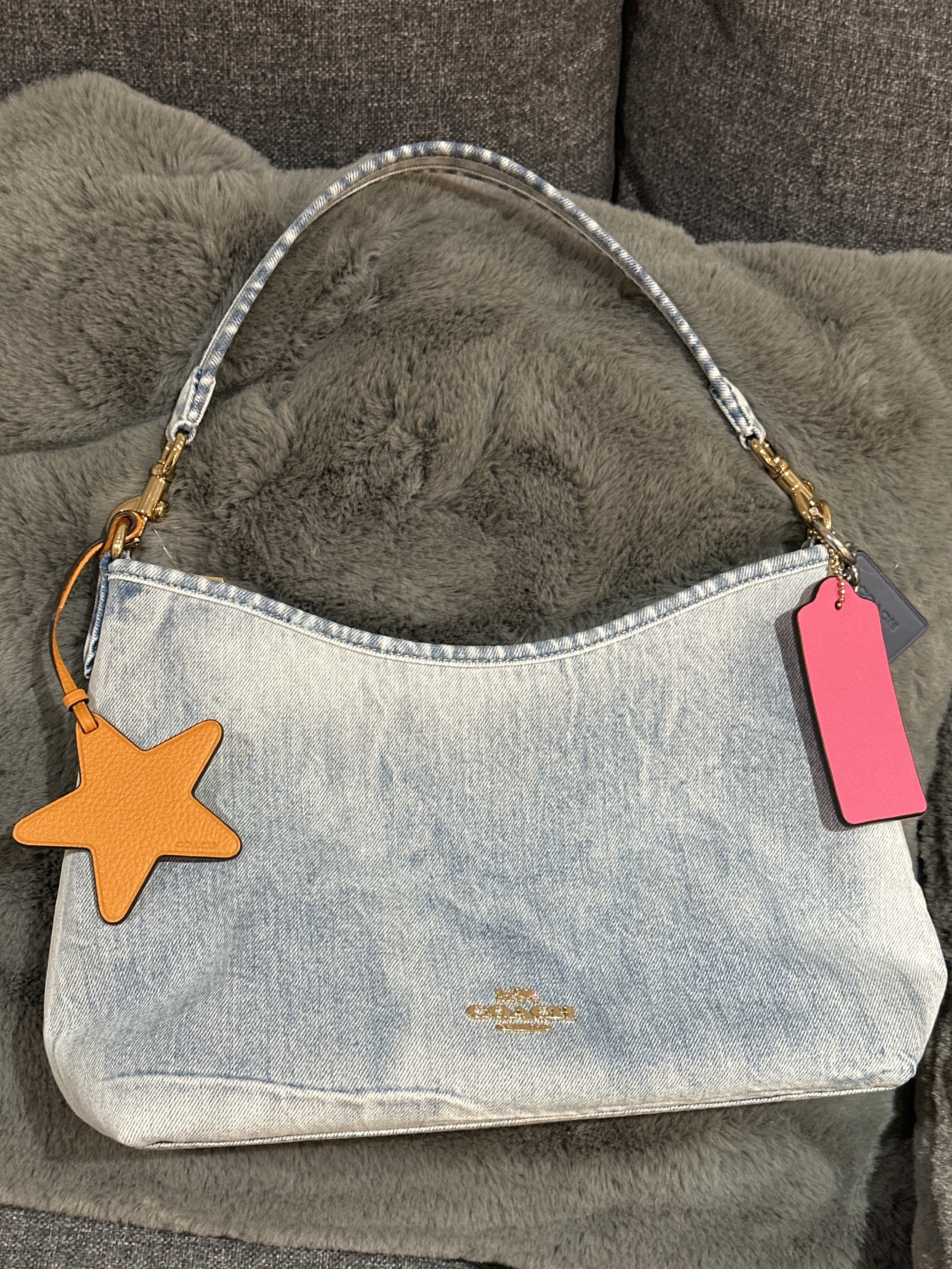 RU02 CO牛仔布單肩包連吊飾