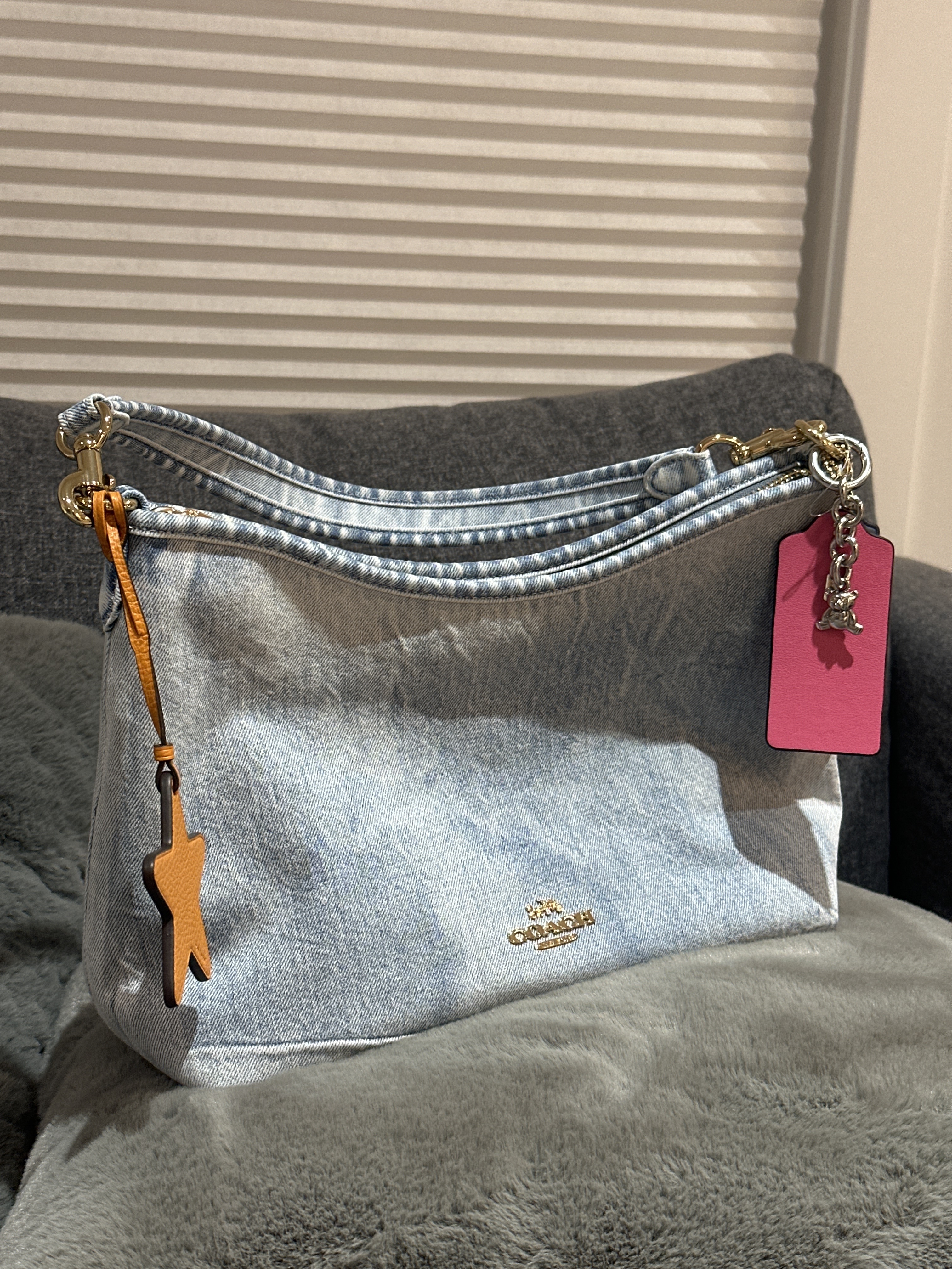 RU02 CO牛仔布單肩包連吊飾