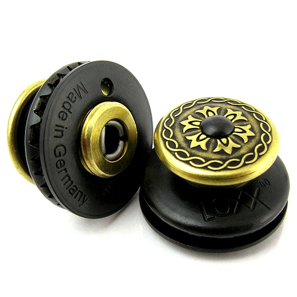 LOXX Loxx 德國製 安全背帶扣 電吉他/貝斯吉他專用款 復古黃銅雕花/黑底 第 4 張圖片｜三峽吉他 / Bass