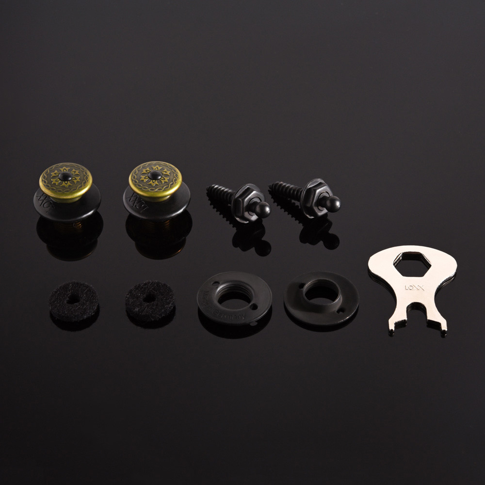 LOXX Loxx 德國製 安全背帶扣 電吉他/貝斯吉他專用款 復古黃銅雕花/黑底 第 2 張圖片｜三峽吉他 / Bass