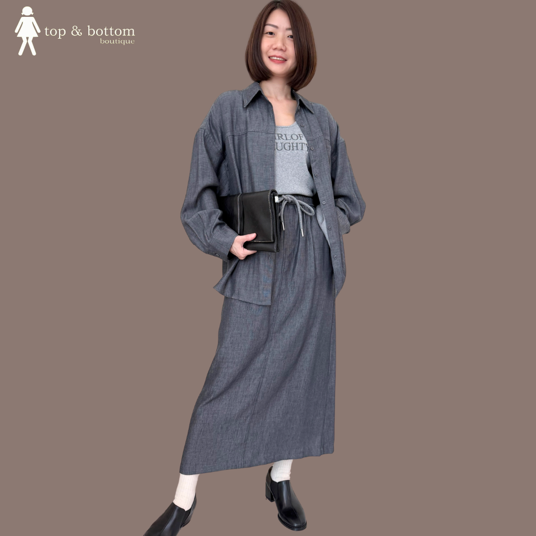 LONG SHIRT & PENCIL SKIRT SET SUIT WITH INNER SINGLET (3PCS)