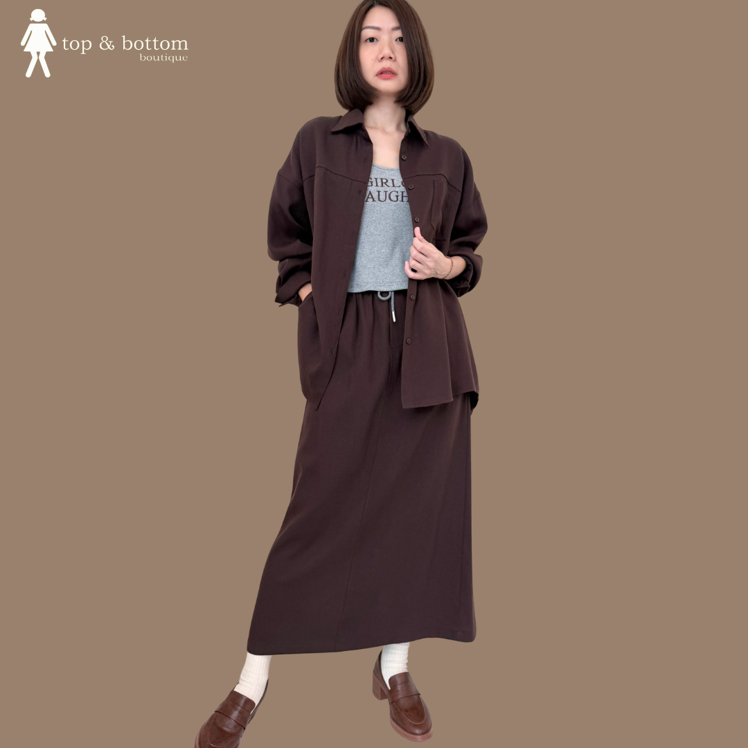 LONG SHIRT & PENCIL SKIRT SET SUIT WITH INNER SINGLET (3PCS)