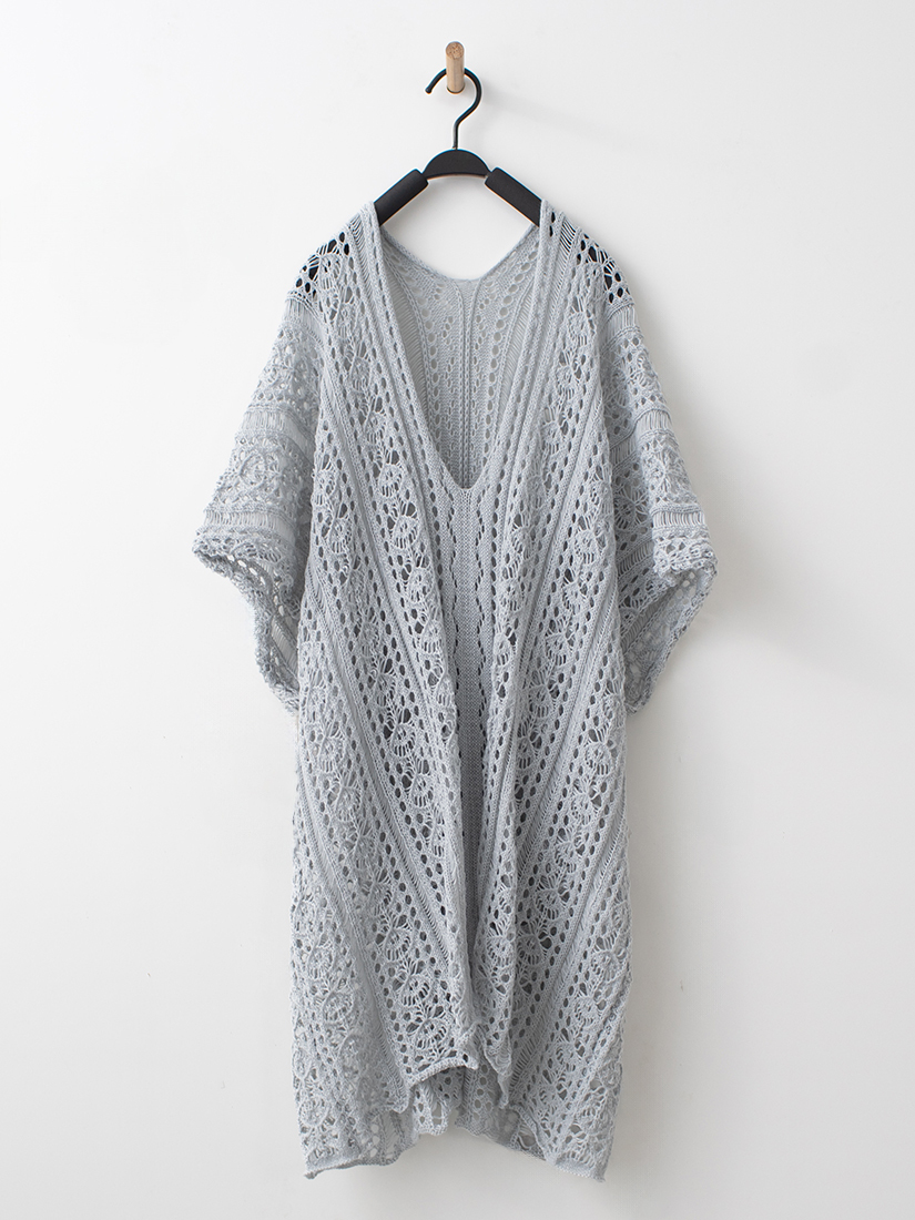 簍空針織罩衫圓領剪接壓褶短袖長洋裝組合