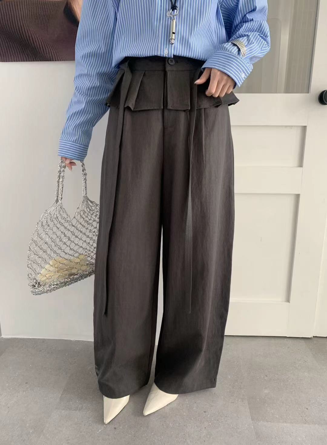 Nellie&Co.荷葉層次綁帶牛仔寬褲