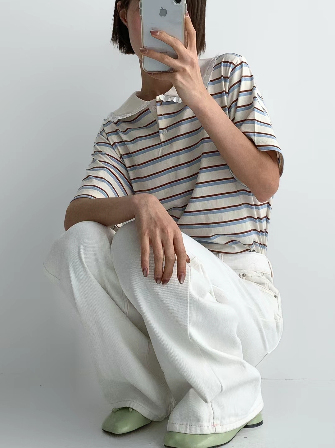 Marie-Marie 甜美小翻領條紋上衣